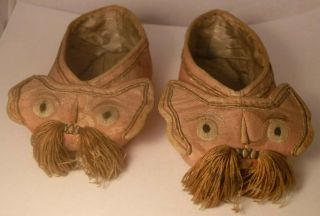 4.  5 " Antique Chinese Hand Embroidered Silk Childs Dragon Bat Slippers Shoes