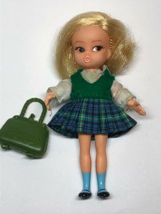 4” Vintage Hasbro Dolly Darling 1967 Mod School Days Adorable Blonde & Purse Sx