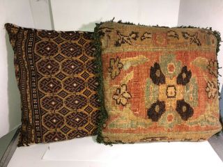 2 Vintage Persian Wool Rug / Carpet Designer Throw Pillows 20 " X 20 " 21 " X 21 "