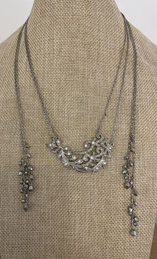 Fabulous Quality Vintage White Metal And Marcasite Necklace Open Design