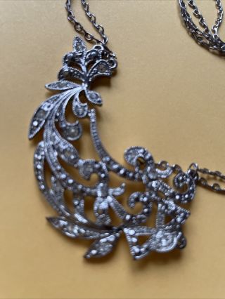 Fabulous Quality Vintage White metal And Marcasite Necklace Open Design 3