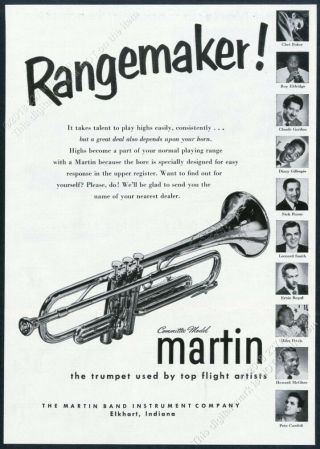 1955 Claude Gordon Miles Davis Photo Martin Committee Trumpet Vintage Print Ad