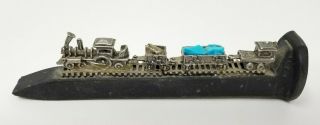 Vintage Art Railroad Spike With Pewter Train Set Mounted On Top