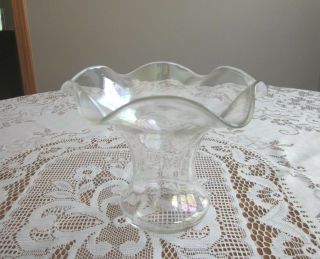 Vintage Iridescent Clear Hand Blown Glass Ruffle Vase