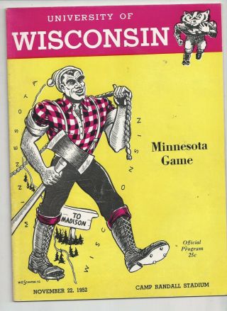 1952 Wisconsin Vs Minnesota Football Program Alan Ameche Heisman