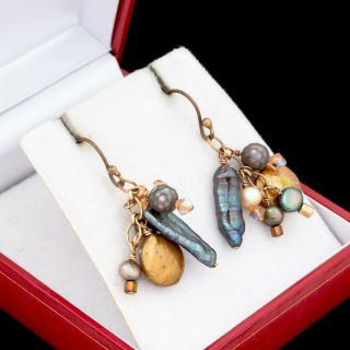 Antique Vintage Deco Mid Century 14k Gold Filled Gf Tahitian Pearl Earrings 7.  3g