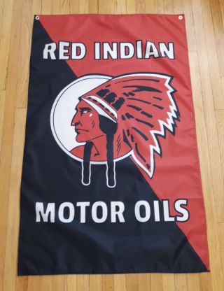 Red Indian Motor Oils Flag Garage Auto Mancave Can Vintage Racing Banner 5x3ft