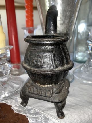 Black Iron Miniature Pot Belly Stove 5”x 3” Vintage