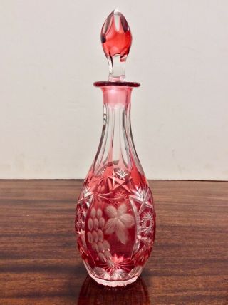 Vntg Nachtmann Traube Cranberry Cut To Clear Crystal Decanter Cranberry Stopper