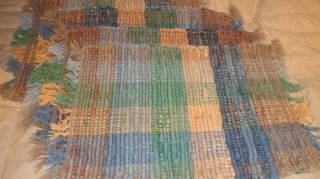 Vintage Set (4) Fabric Woven Rug Farmhouse Placemats W/ Fringe Table Decor 381