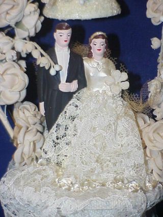 Vintage 1940s Bride & Groom Wedding Cake Topper Hand Painted Chalkware Ivory