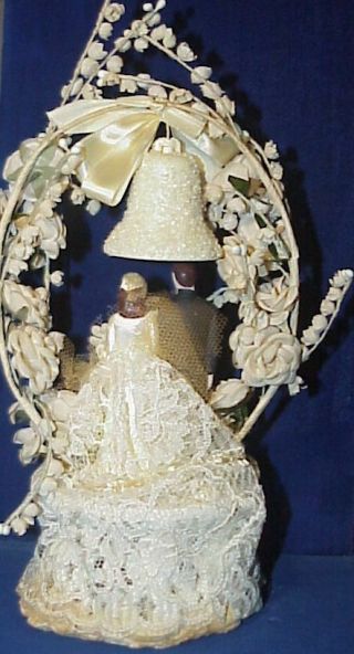 Vintage 1940s Bride & Groom Wedding Cake Topper Hand Painted Chalkware IVORY 3