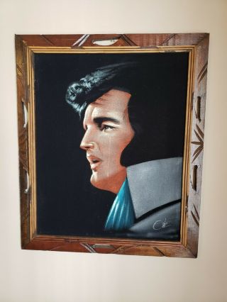 Vintage Velvet Crying Elvis Painting 19 - 1/2 X 23 - 1/4 Framed Signed Ortiz Art