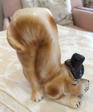 Vintage Hound Dog Figurine/vase,  Wearing A Black Hat,  Made In Japan
