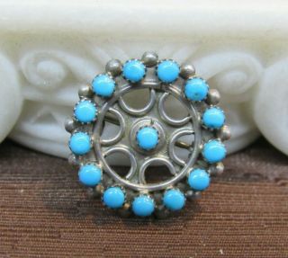 Vtg.  Zuni Petit Point Turquoise Sterling Silver Circle 1 " Pendant/pin Brooch Mh