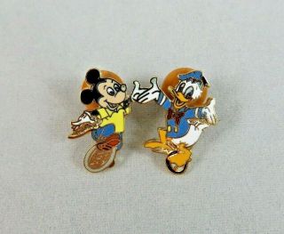 Vintage Walt Disney Productions Pin - Mickey Mouse And Donald Duck On Unicycle