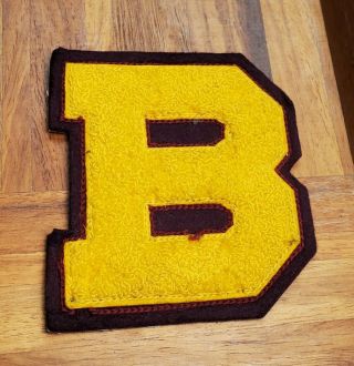 Vintage 1950s Varsity Letter Letterman Jacket Patch " B " Gold / Yellow & Maroon
