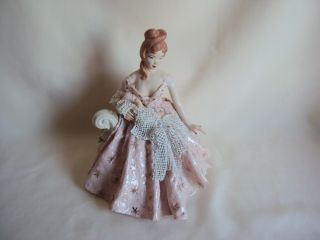 Vintage Feb.  1973 Porcelain Victorian Woman With Lace Figurine Singed
