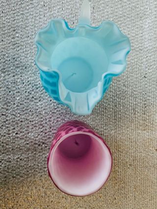 ANTIQUE MOUNT WASHINGTON DIAMOND QUILTED—Cased satin glass—blue pitcher,  tumbler 3