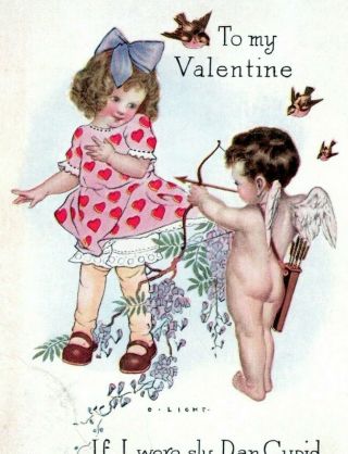Vintage Valentine Postcard 1915 Naked Cupid Little Girl Gibson Line Ka