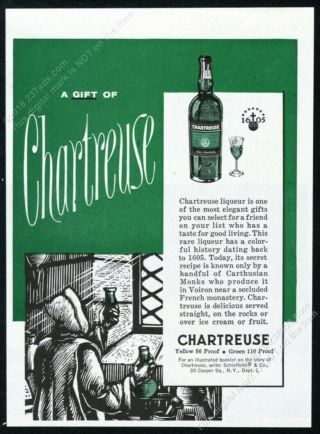 1960 Chartreuse Liqueur Carthusian Monk Art Vintage Print Ad