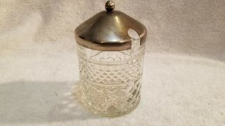 Vintage Glass Condiment Jelly Jar With Silver Metal Lid And Spoon Opening