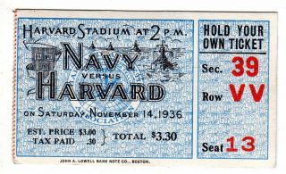1936 (nov.  14) College Football Ticket Stub Harvard Vs.  Navy @ Harvard Stadium