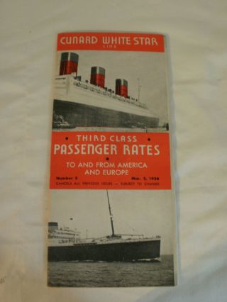 1936 Cunard White Star Line Sailings,  Rates & General Information Brochure