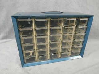 Vintage Akro Mils 30 Drawer Blue Metal Cabinet Storage Wall Organizer 13 X 9 1/2