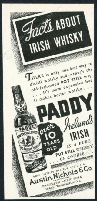 1934 Paddy Irish Whiskey Bottle Art Vintage Print Ad