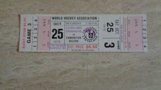 10/25/75 Edmonton Oilers @ Cleveland Crusaders Wha Hockey Ticket - Nmt