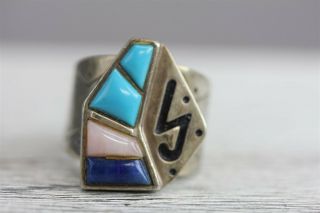 Vintage Dtr Jay King Mine Finds Turquoise Lapis 925 Sterling Silver Ring Sz 8.  5