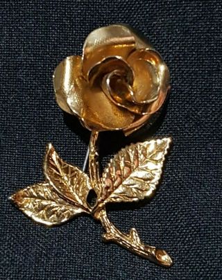 Vintage Gold Tone Rose Brooch Goldtone Pin Present Flower Valentines Gift Plated