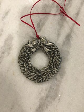 Vintage Miniature Pewter Christmas Wreath 3d Ornament Holiday