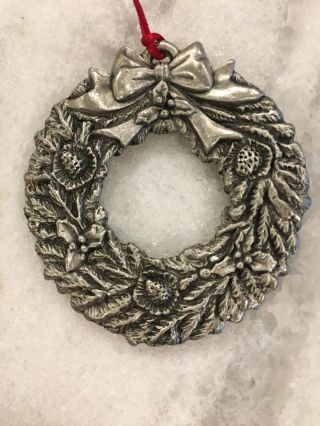 Vintage Miniature Pewter Christmas Wreath 3D Ornament Holiday 2