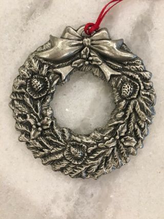 Vintage Miniature Pewter Christmas Wreath 3D Ornament Holiday 3