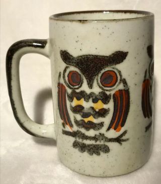 Vintage Unsigned Owl On A Branch Mug Brown,  Orange,  Yellow,  Sand Speckled