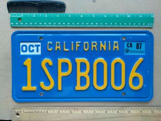 License Plate,  Blue California,  1970,  1987 Sticker,  Passenger,  1 Spb 006