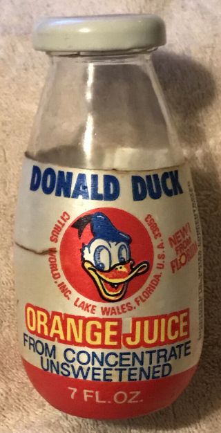 Vintage Donald Duck Orange Juice 7 Fl.  Oz.  Glass Bottle