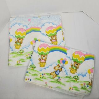 Set Of 2 Vintage Toddle Time Bears & Balloons Cotton Receiving Baby Blankets