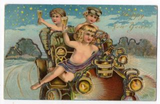 120920 Vintage Year Postcard Cherubs? In Auto Toast Champagne C1910 Embossed