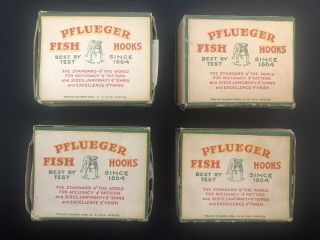 4 Boxes Pflueger Carlisle Fish Hooks Vintage Boxes With Contents