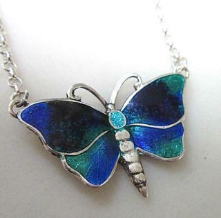 Pretty Antique Blue Enamel Art Nouveau Charles Horner Butterfly Pendant.