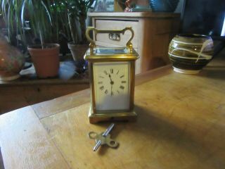 Vintage Brass Carriage Clock 8 Days Beveled Glass Double Ended Key Order