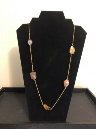 Vintage 12k Gold Filled Necklace W/variety Of Semi Precious Stones 28 " Long