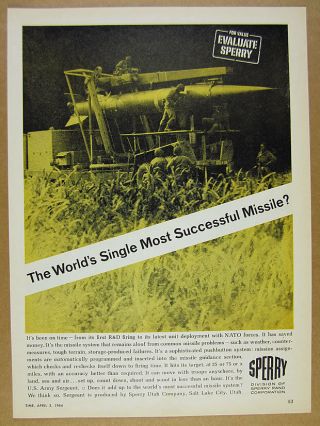1964 Sperry Utah Us Army Sergeant Missile System Photo Vintage Print Ad