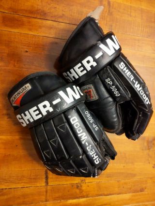 Sher - Wood Platinum Sp - 5060 Vintage Leather Pro Nhl Hockey Gloves 14.  5 " Rough