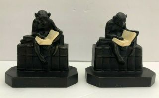 Antique Vintage Jb Hirsch Co Bookends 1932 Monkey Reading Book Bronze