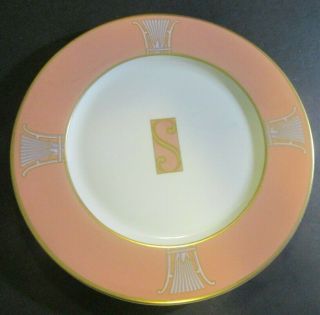 Pink Dinner Plate Old Ivory Opco " S " Monogram Syracuse China Vintage