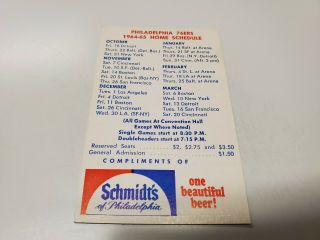 Rs20 Philadelphia 76ers 1964/65 Nba Basketball Pocket Schedule Card - Schmidt 